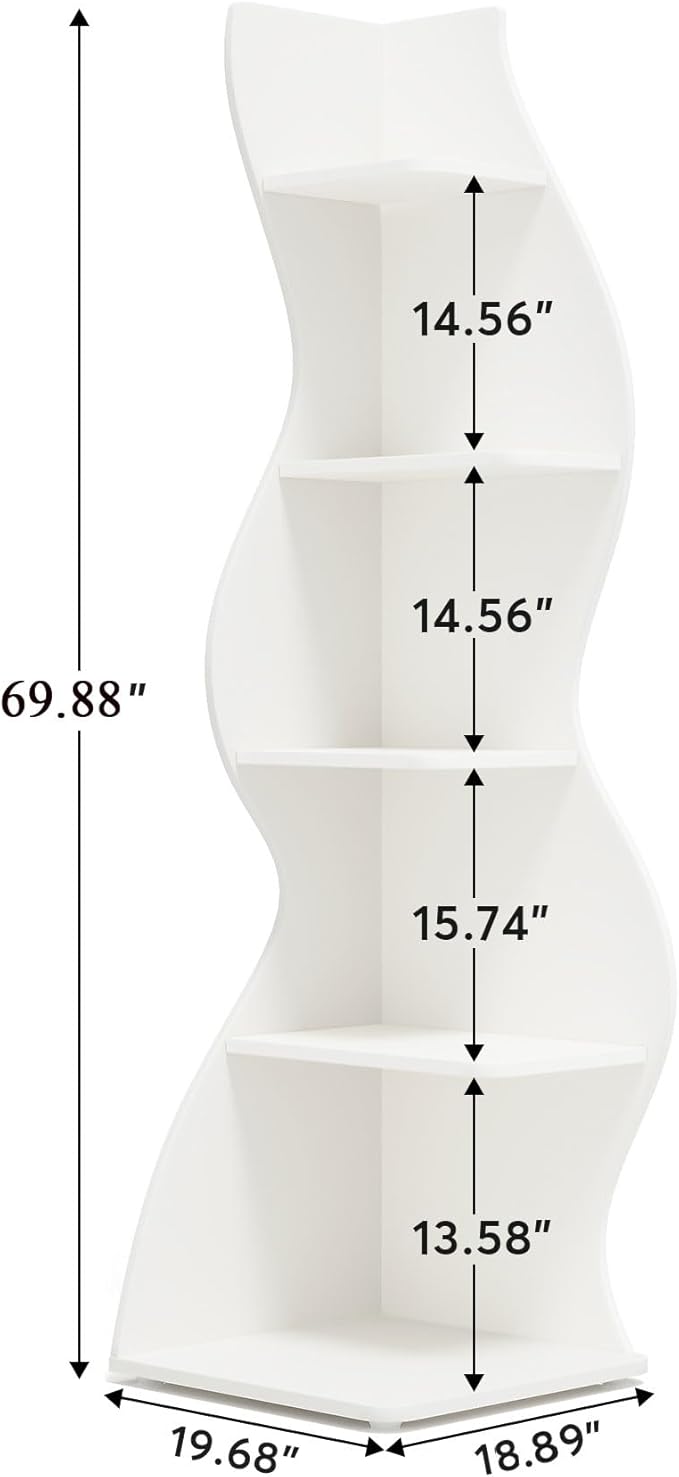 Tribesigns Corner Shelf, Modern 5-Tier Wall Corner Bookshelf Set of Two, Stylish Corner Small Bookcase Storage Rack Plant Stand for Living Room, Home Office, Kitchen, Small Space White, 2PCS