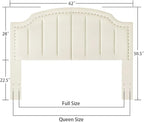 24KF Velvet Fabric Upholstered Queen/Full Headboard with Nail Trims,Modern Vertical Channel Design with Curved Headboard, 6052-Q-Cream
