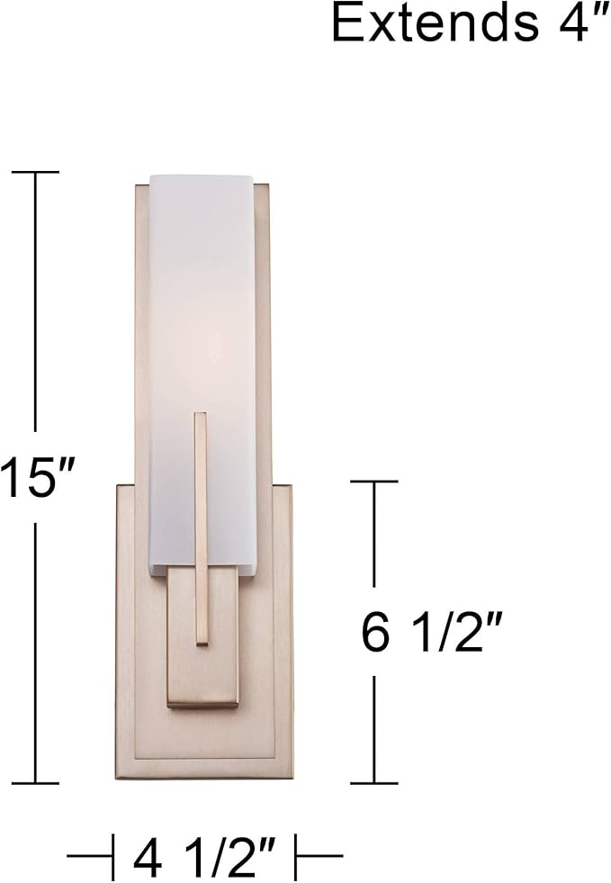 Possini Euro Design Midtown Modern Wall Sconce Lighting Burnished Brass Hardwired 15" High Fixture Rectangular White Glass for Bedroom Bathroom Bedside Living Room Home Hallway Dining Kitchen