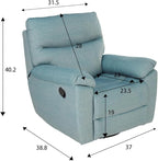 Reclining Sofa Rocking Recliner Chair Manual Adjustable 360 Swivel with Ergonomics Overstuffed Lumbar Arm Support Natural Fabric Surface Made for Living Room, Bedroom, Nursery, Turquoise