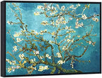 Wieco Art Framed Art Almond Blossom Floral Canvas Prints of Van Gogh Famous Oil Paintings Reproduction Flowers Pictures on Canvas Wall Art for Bedroom Home Decorations Black