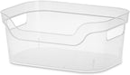 Sterilite 9.5 x 6.5 x 4 Inch Small Open Scoop Front Clear Storage Bin with Comfortable Carry Through Handles for Household Organization (32 Pack)