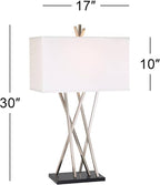 Possini Euro Design Asymmetry 30" Tall Large Modern End Table Lamps Set of 2 Silver Brushed Steel Finish Metal Linen White Shade Living Room Bedroom Bedside Nightstand House Office Home Reading