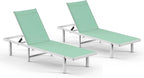 Pool Lounge Chairs Set of 2，Outdoor Lounge Chairs with Wheels and 5-Position Recliner -Easy to Move- Aluminum Patio Lounge Chair for Poolside, Deck (LightGreen)