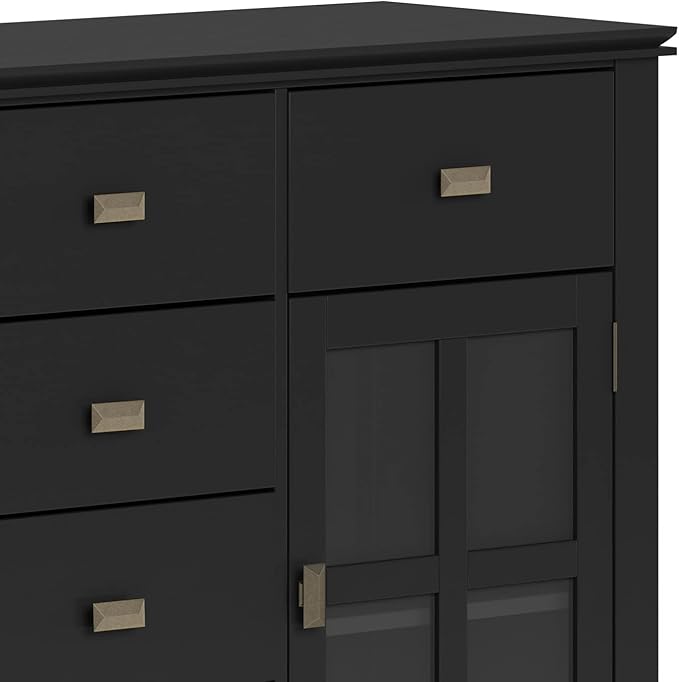 SIMPLIHOME Artisan Buffet - 54 inch Wide Solid Wood 3-Door Sideboard Buffet in Black, Contemporary Storage Cabinet for Dining Room or Kitchen with Adjustable Shelves and Bronze Hardware