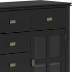 SIMPLIHOME Artisan Buffet - 54 inch Wide Solid Wood 3-Door Sideboard Buffet in Black, Contemporary Storage Cabinet for Dining Room or Kitchen with Adjustable Shelves and Bronze Hardware
