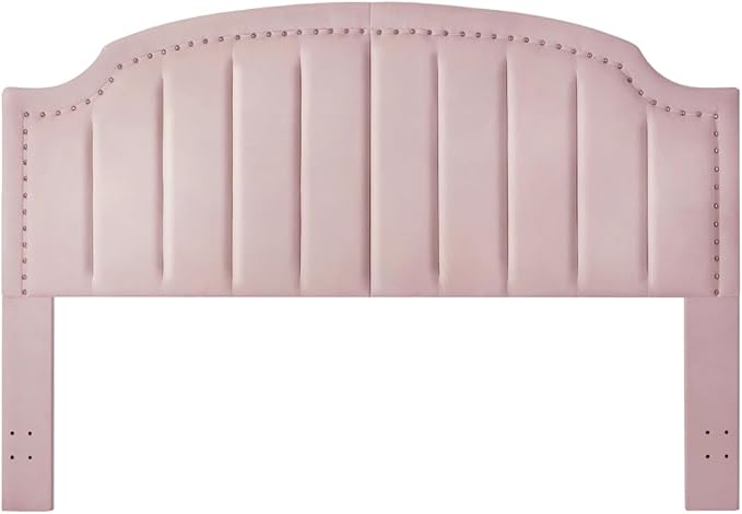 24KF Velvet Fabric Upholstered King/California King Headboard with Nail Trims, Modern Vertical Channel Design with Curved King Headboard, 6052-K-Pink