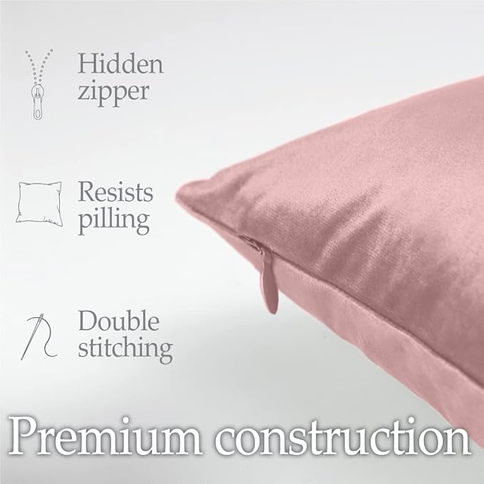lalaLOOM Velvet Throw Pillow Covers, Set of 2 Decorative Square Pillows Home Decor, Soft Accent Cases, Silky Machine Washable Pillowcases for Sofa, Couch, Bedroom, Living Room, 16x16, Dusty Rose