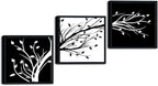 Wieco Art Framed Leaves Modern 3 Panels Flowers Artwork Canvas Prints Black and White Abstract Floral Trees Pictures Paintings on Canvas Wall Art for Living Room Home Decorations