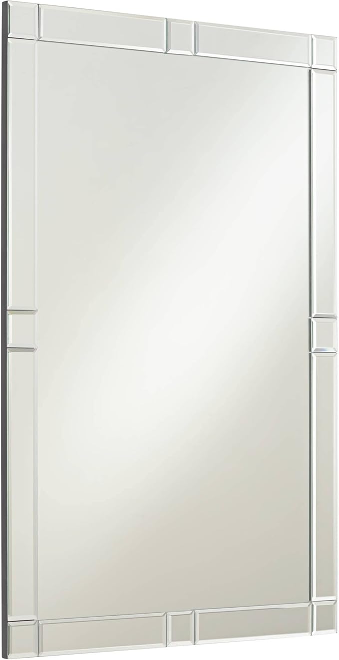 Possini Euro Design Cecili Rectangular Vanity Decorative Wall Mirror Modern Beveled Glass Clear Mirrored Tile Edges Frame 23 1/2" Wide for Bathroom Bedroom Living Room Office Entryway House Hallway