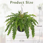 Hollyone 21" Artificial Boston Fern Hanging Basket 31 Leaves Fake Ferns in Rattan Pot Medium Greenery Plants for Outdoors & Indoor Faux Fern Bush Basket Plant Patio Garden Home Decor Green