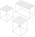 Furinno CAMNUS Coffee Table, Metal Frame Modern Coffee Table and Side Tables Set, Toolless Side Table Sets, for Living Room, Bedroom, Home Office, Solid White