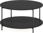 Furinno BESI Coffee Table, 2-Tier Round Modern Coffee Table with Metal Legs, Metal Frame Side Table with Open Shelf, for Living Room, Bedroom, Home Office, Americano