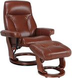 Pemberly Row Swivel Recliner with Ottoman in Brown Leather, Recliner Chair with Ottoman Set for Home and Office Use