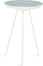 Kate and Laurel Laranya Modern Side Table; 15 x 15 x 23; Blue and White; Chic Minimalist Bedroom Nightstand Table with Hand-Applied Enamel Tabletop