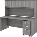 Pemberly Row Engineered Wood 72W Office Desk with Hutch and File Cabinet in Gray