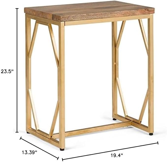 SIMPLIHOME Selma Contemporary 20 Inch Wide Metal and Wood Accent Side Table in Natural, Gold, For the Living Room and Bedroom