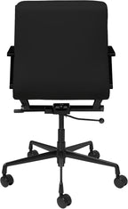 Laura Davidson Furniture SOHO II Padded Management Office Chair - Mid Back Desk Chair with Arm Rest, Swivel & Cushion Availability, Made of Faux Leather, All Black Limited Edition, Computer Chair