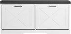 VEVOR Shoe Storage Bench with 2 Flip Drawers & Padded Cushion, Entryway Bench with Adjustable Shelves, Holds up to 440 lbs, 39.4 x 12.0 x 18.7 Inches, for Entryway, Hallway, Living Room, Bedroom