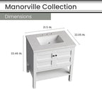 Hanover Manorville 31'' Vanity Cabinet with Sink Combo for Bathroom, Powder Room | Pre-Assembled Cabinet | 2 Doors, Bottom Shelf | Artificial Stone Marble Countertop, White Cabinet | HANVN0101-31-1WH