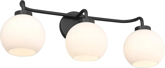 Possini Euro Design Nadia 24" High Modern 3 Light Bathroom Vanity Wall Lamp Light Fixture Mount Over The Sink Mirror Hardwired Cordless Black Milk Glass Shade