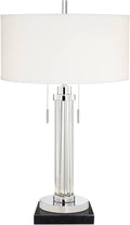 Possini Euro Design Cadence Modern Table Lamp 30" Tall with Square Black Marble Riser Linear Glass Rod White Linen Drum Shade for Bedroom Living Room Nightstand Bedside Night Stand Office Kids Room