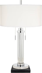 Possini Euro Design Cadence Modern Table Lamp 30" Tall with Square Black Marble Riser Linear Glass Rod White Linen Drum Shade for Bedroom Living Room Nightstand Bedside Night Stand Office Kids Room