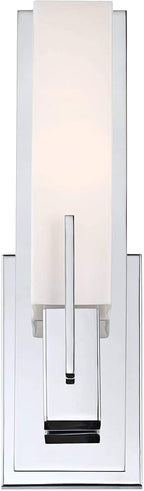 Possini Euro Design Midtown Modern Wall Mount Light Sconce Chrome Hardwired 15" High Fixture Rectangular Opal White Glass for Bedroom Bathroom Bedside Living Room Home Hallway Dining Kitchen