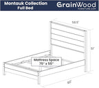 Grain Wood Furniture Montauk Solid Wood Bed, Full Size, Farmhouse Black