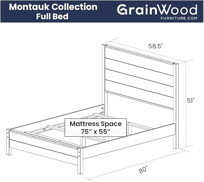 Grain Wood Furniture Montauk Solid Wood Bed, Full Size, Farmhouse Black