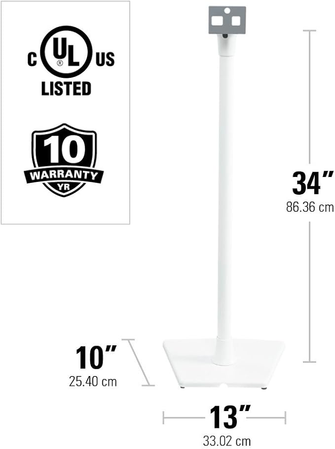 Sanus Wireless Sonos Speaker Stand for Sonos One, Play:1, & Play:3 - Audio-Enhancing Design with Built-in Cable Management - Single Stand (White) - WSS21-W1
