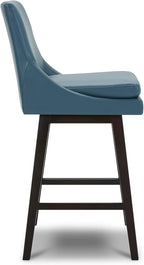 CHITA Bar Height Swivel Barstool with Back Set of 2, FSC Certified Upholstered Bar Stool, 30.7" H Seat Height, PU Leather in Dark Blue