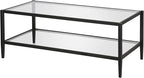 Henn&Hart 45" Wide Rectangular Coffee Table with Glass Shelf in Blackened Bronze, Modern coffee tables for living room, studio apartment essentials