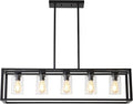 Farmhouse Dining Room Light Fixture Kitchen Island Pendant Lighting Rectangle Black Dining Room Lighting Fixture Modern Pendant Contemporary Chandeliers with Glass Shade Adjustable