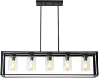 Farmhouse Dining Room Light Fixture Kitchen Island Pendant Lighting Rectangle Black Dining Room Lighting Fixture Modern Pendant Contemporary Chandeliers with Glass Shade Adjustable