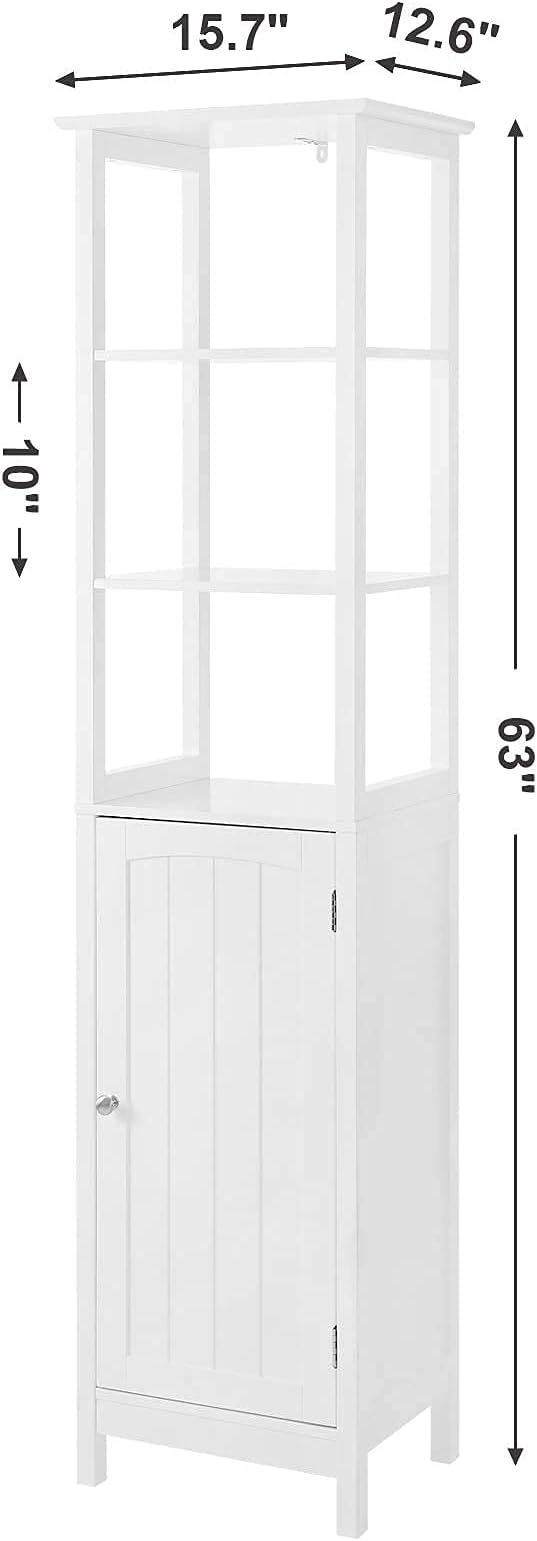 VASAGLE Storage Cabinet, Slim Linen Tower with Drawer and Door, for Living Room, Bathroom, Bedroom, 15.7 x 12.6 x 63 Inches, White UBBC63WT