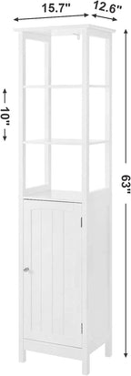 VASAGLE Storage Cabinet, Slim Linen Tower with Drawer and Door, for Living Room, Bathroom, Bedroom, 15.7 x 12.6 x 63 Inches, White UBBC63WT