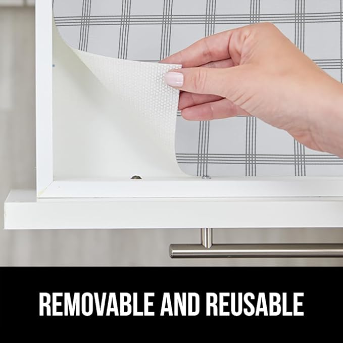 GORILLA GRIP DripGuard Shelf Liner, Non Adhesive Drawer and Kitchen Cabinet Protector, 20x240 Inch, Slip Resistant BPA Free Smooth Surface Plastic Liners for Cabinets, Bathrooms, Closets, Gray White