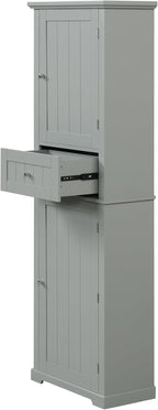 Tall Storage Cabinet, Bathroom Floor Freestanding Storage Cabinet with 2 Doors, One Drawer, and Adjustable Shelf for Bathroom, Office, Living Room, Grey