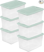 Sterilite 6 Pack Latching Box, Clear Plastic Stackable Storage Bin with Lid, 64 Quart, Mindful Mint