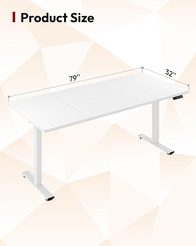 SANODESK Electric Standing Desk 79 x 32 Inches Height Adjustable Stand Up w/6-Button Controller Ergonomic Computer Desk with Splice Board for Home Office, White Frame + White Tabletop