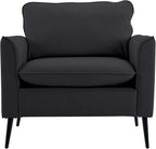 YISHENG Mid-Century Modern Living Room Accent Chairs Set of 2 - Oversized Faux Leather Armchairs with Removable Cushions & Metal Legs, Comfortable Sofas for Office/Lounge/Bedroom/Reception,（Black）