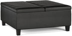 SIMPLIHOME Ellis 36 inch Wide Contemporary Square Coffee Table Storage Ottoman in Distressed Black Vegan Faux Leather, Assembled, for The Living Room and Bedroom
