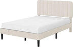 VECELO Queen Size Bed Frame with Upholstered Headboard, Velvet Platform Bedframe Mattress Foundation, Strong Wood Slat Support, No Box Spring Needed,Velvet Beige