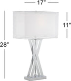 Possini Euro Design Proxima Modern Table Lamp 28" Tall Chrome Silver Crisscrossing Metal Sheer Outer White Inner Rectangular Shade for Bedroom Living Room House Bedside Nightstand Office Family