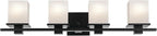 KICHLER Tully 32" 4-Light Vanity Light with Satin Etched Cased Opal Glass in Black for Over a Vanity, Soft Modern Style, (32" x 6.5" x 7"), 45152BK