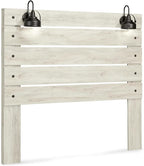 Signature Design by Ashley Cambeck Farmhouse Panel Headboard ONLY with USB Charging Stations, Queen, Whitewash