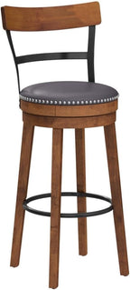 COSTWAY Bar Stools Set of 2, 360-Degree Swivel Stools with Leather Padded Seat, Single Slat Ladder Back & Solid Rubber Wood Legs, Bar Height Stools for Pub, Restaurant, Kitchen, Brown (2, 30.5)