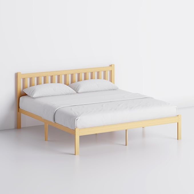 Askeld Wood King Bed Frame with Headboard, 14 Inch High Solid Bamboo Platform Bed No Box Spring Needed, Mid-Century Heavy Duty Bedframe, Easy Assembly, Noise Free