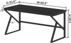 HSH Black Computer Desk, Long Home Office Laptop PC Desk, Large Industrial Metal Wood Executive Writing Gaming Workstation Desk, Modern Simple Student Study Work Table for Bedroom Living Room, 60 Inch